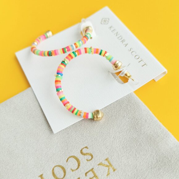 Kendra Scott Reece Gold Neon Mix Small Hoop Earrings - Picture 3 of 3